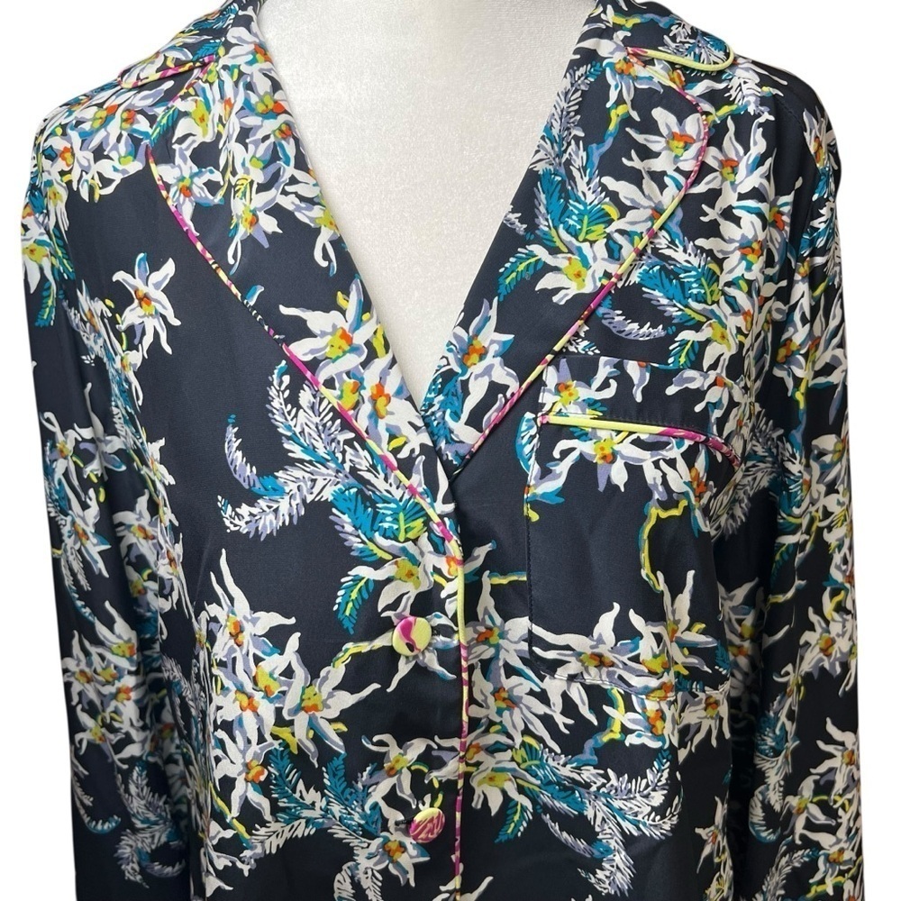 Cinq à Sept Floral Silk Button-Up Shirt Top Asian Pocket Collared Blouse Sz S - Picture 12 of 15